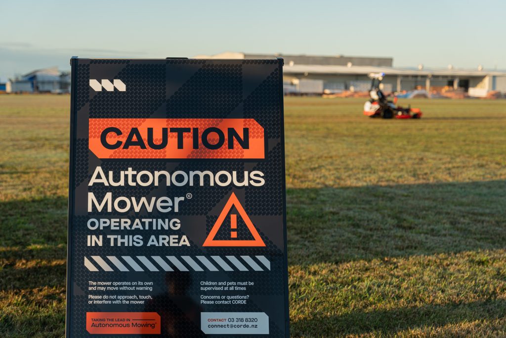 Autonomous Mowing – Operating in this area sign – CORDE